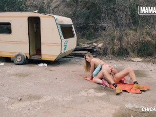 Selvaggia Fucks Outdoor With Big Cock Stud By The Trailer - MAMACITAZ