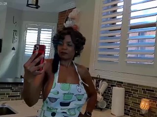 Raven Swallowz is the sexy ebony wife Honey who sucks off her husband in the kitchen