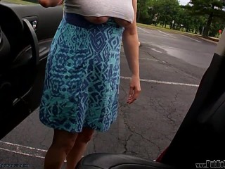 MILF Sheery Best UnderBoob and Big Nipples while driving, outdoors, and at the gas station