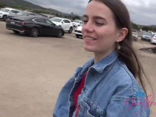 REAL date with amateur pornstar Sia Wood hairy pussy, public blowjob, period sex