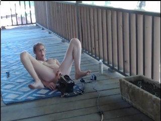 Stepmom, public play with my sex machine on my porch