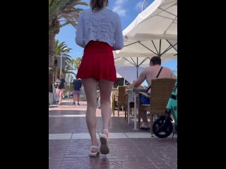 🔥Street walk mini skirt  ass  exhib   in public