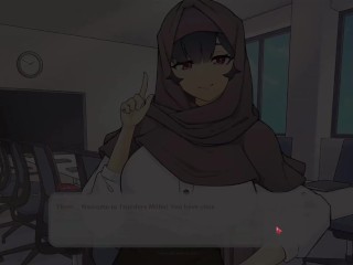 Tsundere Milfin [ HENTAI Game ] Ep.1 muslim boss ass stuck in the elevator with no panties !