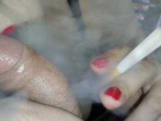 Smoking two cigarettes and sucking dick