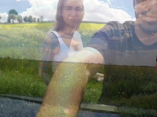 Horny couple fucks in field - sign language porn