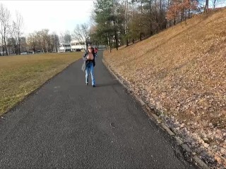 She pee through pants and flashing in a public park