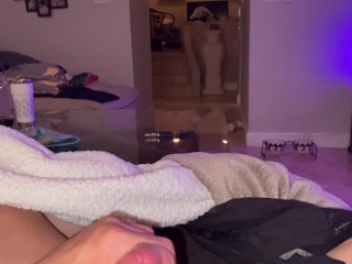 Massive precum squirt watching porn soaked the couch 💦