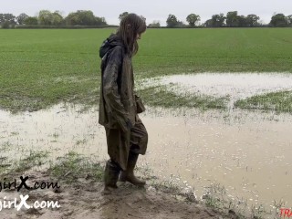 Muddy Girl in Mud Fields, Rainsuit in the Rain