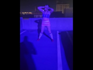 Tattooed Milf KandyxB squats and pisses on rooftop while enjoying a cigarette during fireworks