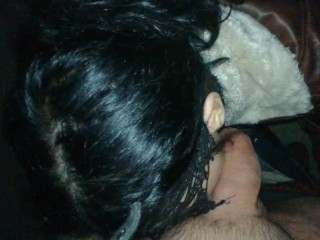 Leather jacket public blowjob