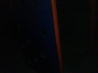 Leather jacket public blowjob