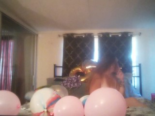 Balloon Popping Milf Gets Horny While Popping Balloons and Gets Naked and Plays Around