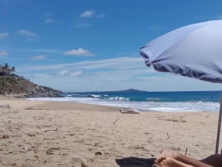 Naked fun at the beach. Masturbating and pissing