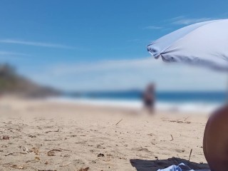 Naked fun at the beach. Masturbating and pissing