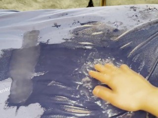 He gives a yoni massage and squirting tutorial. I then show this massive puddle I made and splash it