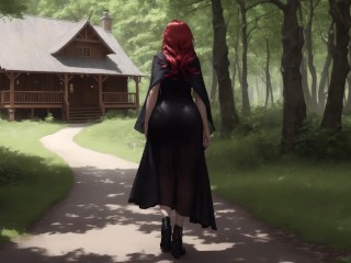 Ai hentai story: POV redhead witch finds you in the woods