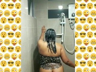 Silk Smita Shower Tease Showing Her Big Chunky Ass and Big Brown Nipples Perking and Horny