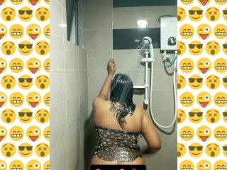 Silk Smita Shower Tease Showing Her Big Chunky Ass and Big Brown Nipples Perking and Horny