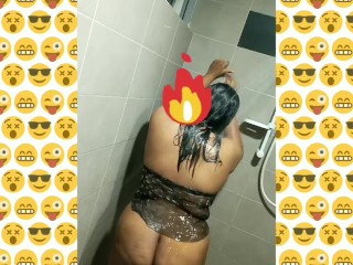 Silk Smita Shower Tease Showing Her Big Chunky Ass and Big Brown Nipples Perking and Horny