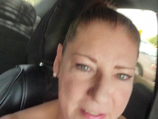 Trick or Treat Milf masturbates in parking lot with hairbrush