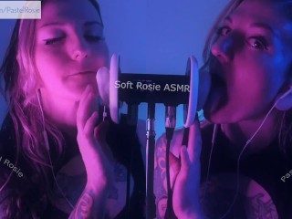 SFW ASMR DOUBLE EARGASM - PASTEL ROSIE - Sensual Binaural Ear Eating - Egirl Amateur Wet Ear Licking