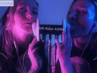 SFW ASMR DOUBLE EARGASM - PASTEL ROSIE - Sensual Binaural Ear Eating - Egirl Amateur Wet Ear Licking