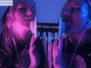 SFW ASMR DOUBLE EARGASM - PASTEL ROSIE - Sensual Binaural Ear Eating - Egirl Amateur Wet Ear Licking