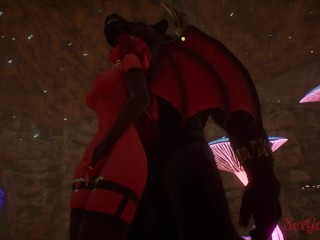 Succubus Girl Gets Fucked By A Devil In A Cave | Monster cock for the sexy girl