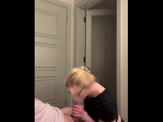 Blonde babe sucks and gets fucked hard on sink