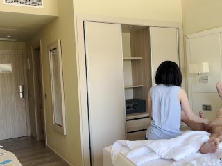 PUBLIC DICK FLASH. I pull out my dick in front of a hotel maid and she agreed to jerk me off.
