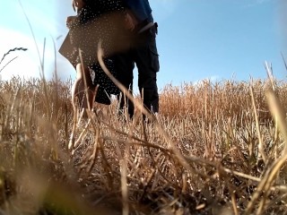 Slutty mother in law sucks my cock after making me cum in the field