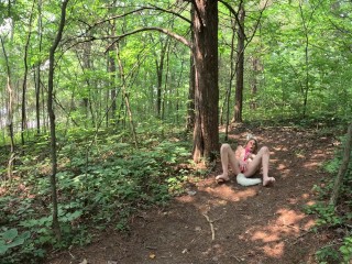 Public, MILF- Solo wolf cosplay in the woods by busy highway