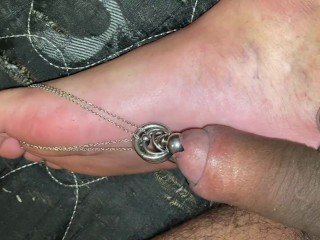 Compilation of a few videos of my cock chained to my feet, masturbating with my feet and showing my