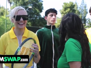 Tennis Game With Slut Stepmoms Leads To Foursome Fuckfest Orgy - Kenzie Taylor & Mona Azar - MomSwap