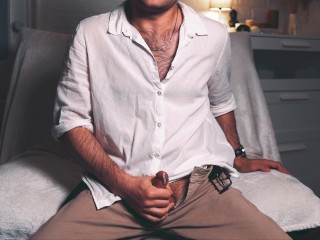 Handsome man Noel Dero, dressed in old money style, masturbates on camera and cums loudly. 4K SOLO