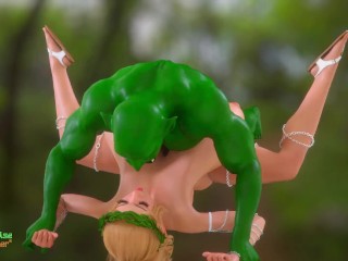 Heavy hangers Elf re-pays her debt and gets inseminated by an Orge!! [Massive Tits Creampie]