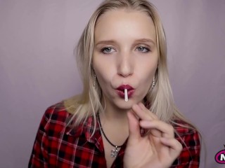 Look how I suck this dildo and lollipop, do you want me to suck your dick like that?