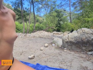 stranger caught me flashing tits in the public park river - flashing tits in public