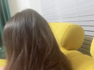 Women let you watch her shiny dark hair and play with them. Close view