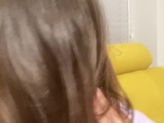 Women let you watch her shiny dark hair and play with them. Close view