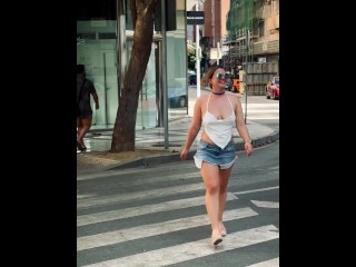 See my boobs bounce as I walking the streets Braless