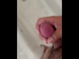 Horny young stud jerking off Big cock in the shower!