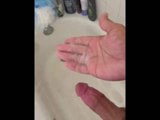 Horny young stud jerking off Big cock in the shower!