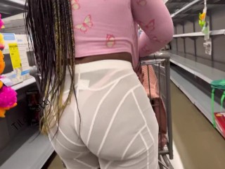 Girl With See Through Shorts and a Pink Thong at the Grocery Store