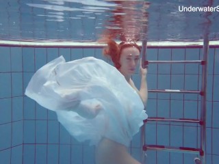 Sexy Russian chick pool swim session naked