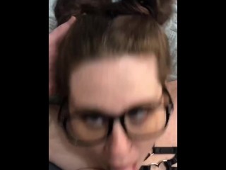 BBW BLOWJOB, Huge cumshot into my mouth and on my glasses