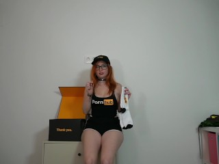 Pornhub 25000 Subscribers Gifts Unboxing Box Busty petite redhead Outfit Try-On