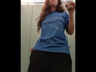 Fucking a bottle of chocolate milk in a gas station bathroom (amateur lesbian)