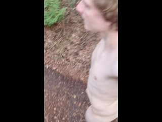 Full nude walking and pissing in public forest