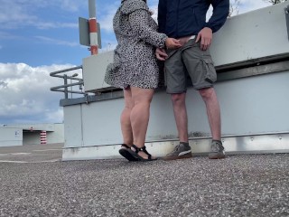 Mother in law spreads her legs wide to pee in the parking lot and hold my cock when I pee